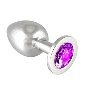 Edelstahl-Buttplug mit lila Kristall (360g)