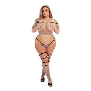 Crop Top G-String & Thigh High Set, 3 Teile