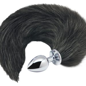 Analplug „Black & White Fox Tail“ aus Metall mit Schweif am Stopper