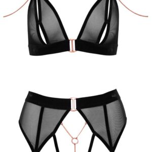 BH plus Straps-Slip ouvert mit Samt-Details und roségoldfarbenen Accessoires