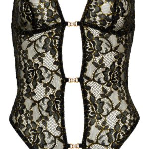 Body ouvert aus schwarzer Spitze mit goldfarbenen Glitzerdetails