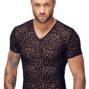Shirt aus feinem Powernet mit Leo-Samtflockprint