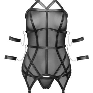 Strapshemd plus String aus Powernet, Riemendetails im Mattlook