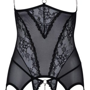 Strapshemd plus String, ouvert, feines Powernet mit Spitzen-Einsätzen